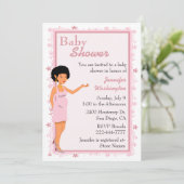 Roze Afrikaans-Amerikaanse uitnodiging tot Baby sh (Staand voorkant)