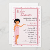 Roze Afrikaans-Amerikaanse uitnodiging tot Baby sh (Voorkant / Achterkant)