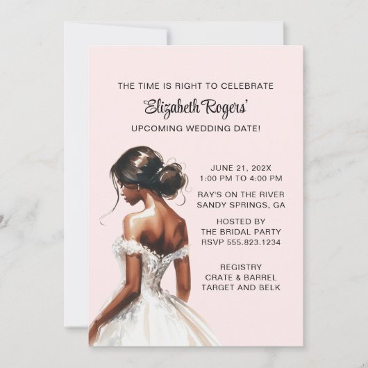 Roze Afro-Amerikaanse bruids douche uitnodiging (Voorkant)