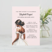 Roze Afro-Amerikaanse bruids douche uitnodiging (Staand voorkant)