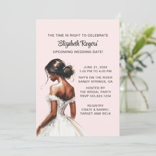 Roze Afro-Amerikaanse bruids douche uitnodiging (Staand voorkant)