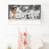 Roze Afro-Amerikaanse Prinses Baby Shower Spandoek (Insitu)