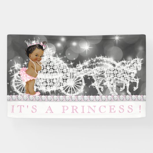 Roze Afro-Amerikaanse Prinses Baby Shower Spandoek (Horizontaal)