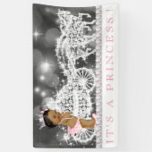 Roze Afro-Amerikaanse Prinses Baby Shower Spandoek (Verticaal)