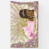 Roze Afro-Amerikaanse zeemeermin Baby shower Banne Spandoek (Verticaal)