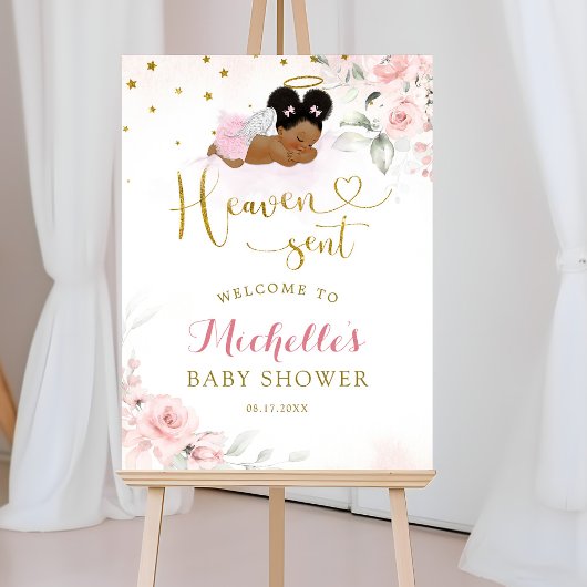 Roze Afro Angel Baby Heaven Verzonden Welkomstbord Poster