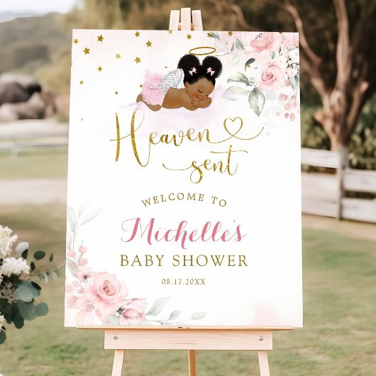 Roze Afro Angel Baby Heaven Verzonden Welkomstbord Poster