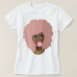 Roze Afro, met roze bubbelsteen T-shirt