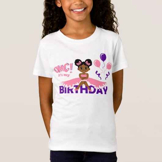 Roze Afro Puff Verjaardag Meisje Shirt (Voorkant)