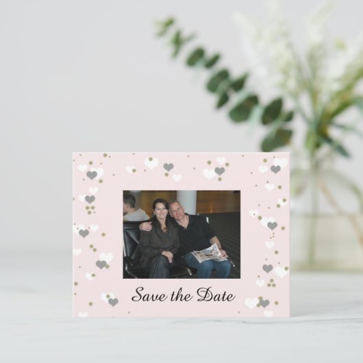 Roze afspeelkoppen Opslaan datum Aankondigingskaart (Staand voorkant)