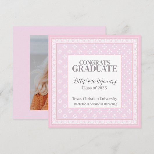 Roze afstudeer aankondiging vierkant (Voorkant / Achterkant)