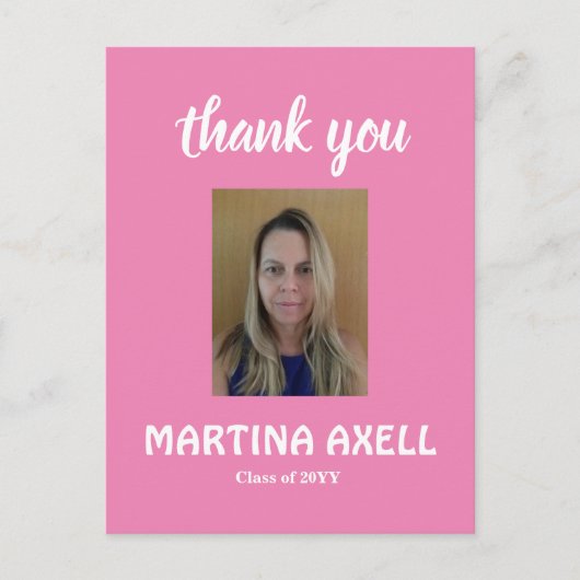 Roze afstudeer foto dank je kaart (Voorkant)