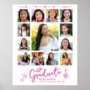 Roze afstudeer K–12 fotocollage Doodles Wit Poster