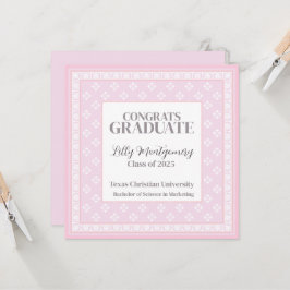 Roze afstudeeraankondiging vierkant kaart