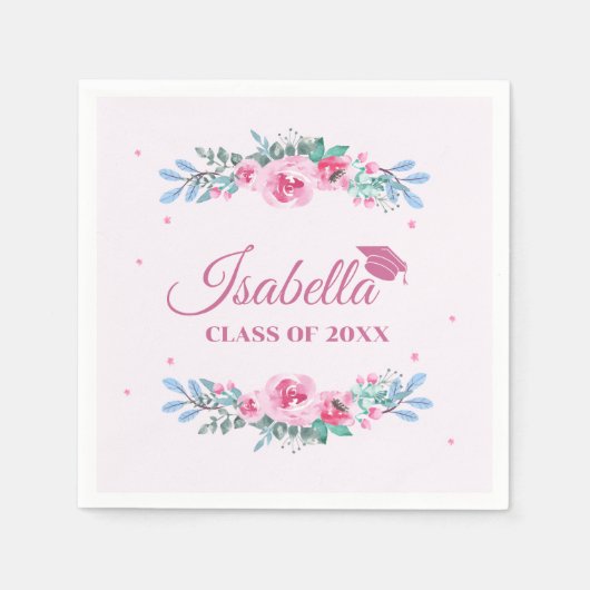 Roze Afstudeerder Naam Afstuderen Napkins Servet (Voorkant)
