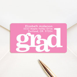 Roze afstudeertekst in moderne typografie adres etiket