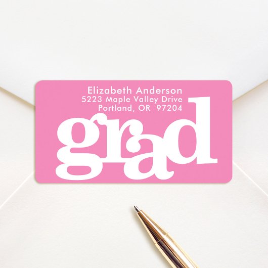 Roze afstudeertekst in moderne typografie adres etiket