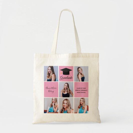 Roze Afstuderen 2023 Senior Portrait Photo Collage Tote Bag (Voorkant)