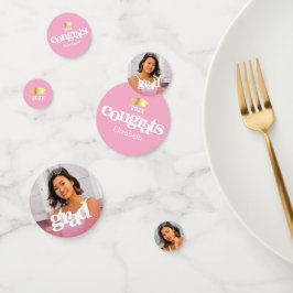 Roze afstuderen 3 foto vetgedrukte moderne typogra confetti