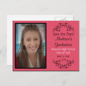 Roze Afstuderen Aangepaste foto Opslaan Datum Kaar Aankondigingskaart (Voorkant / Achterkant)