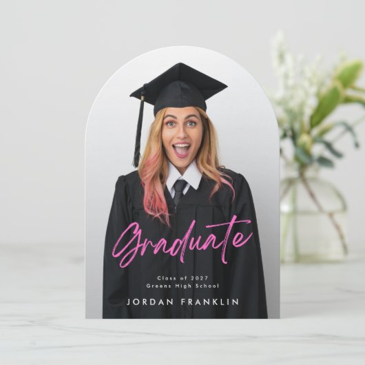 Roze Afstuderen Aankondiging Photo Arch Kaart (Staand voorkant)