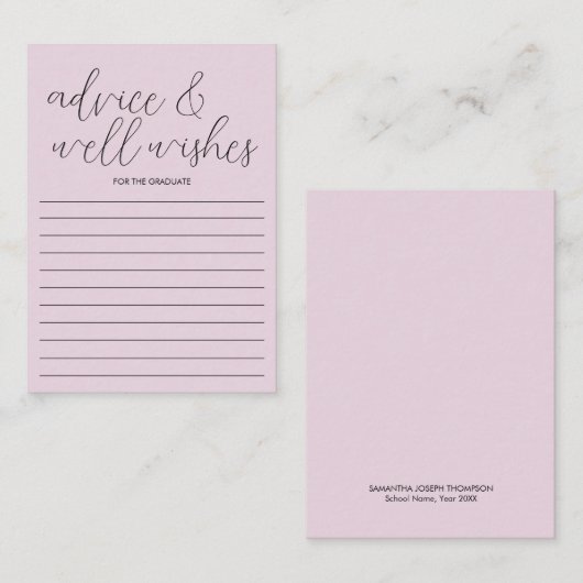 Roze Afstuderen Advice Kaart Graduation Party Game Notitiekaartje (Voorkant / Achterkant)