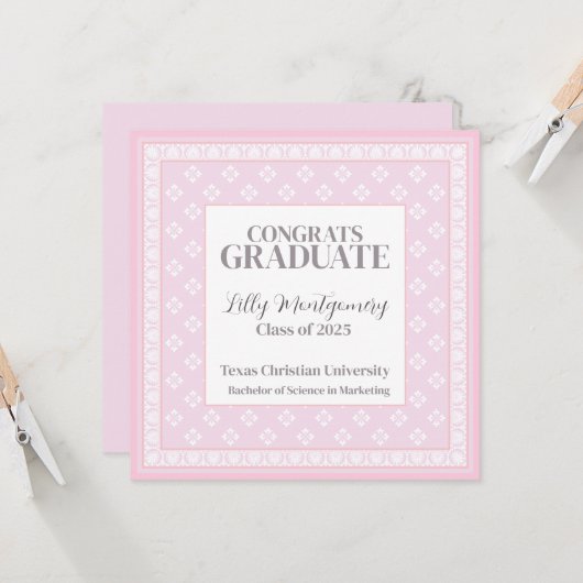 Roze Afstuderen Announcement Square Kaart (Voorkant / Achterkant in situ)