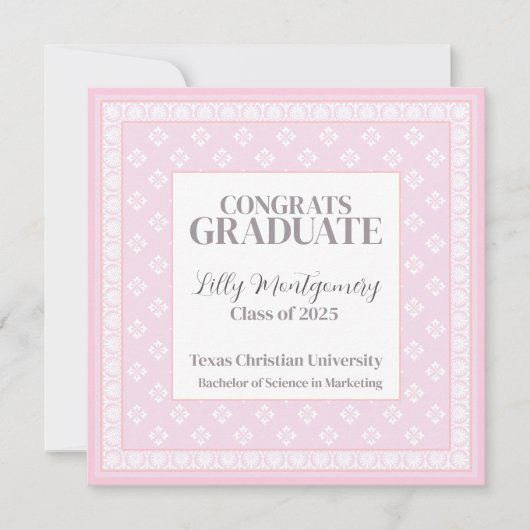 Roze Afstuderen Announcement Square Kaart (Voorkant)