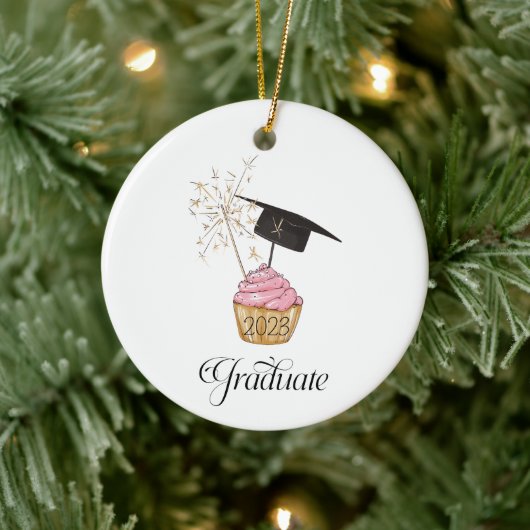 Roze Afstuderen Cupcake Afstuderen Keramisch Ornament (Boom)