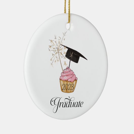 Roze Afstuderen Cupcake Afstuderen Keramisch Ornament (Rechts)