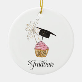 Roze Afstuderen Cupcake Afstuderen Keramisch Ornament