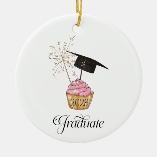 Roze Afstuderen Cupcake Afstuderen Keramisch Ornament (Voorkant)