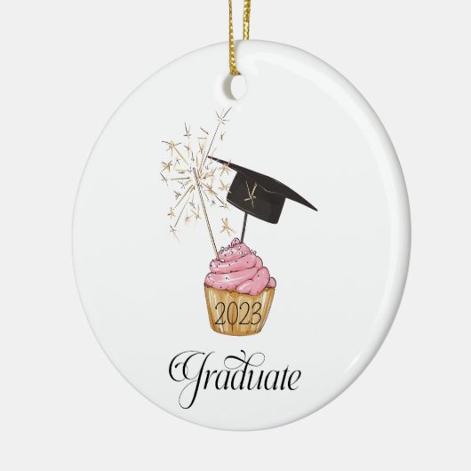 Roze Afstuderen Cupcake Afstuderen Keramisch Ornament (Links)