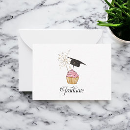 Roze Afstuderen Cupcake Afstuderen Notitiekaartje