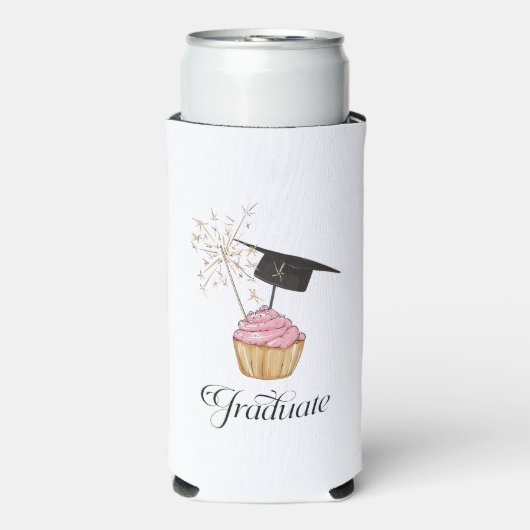 Roze Afstuderen Cupcake Afstuderen Seltzer Blikjeskoeler (Seltzer Voorkant)