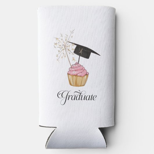 Roze Afstuderen Cupcake Afstuderen Seltzer Blikjeskoeler (Achterkant)