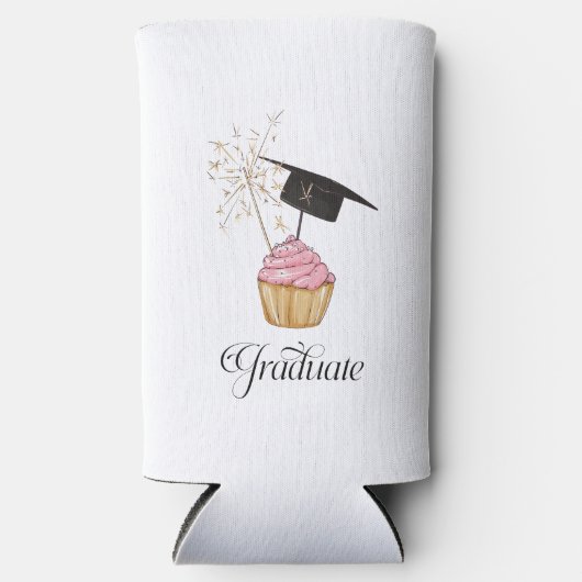 Roze Afstuderen Cupcake Afstuderen Seltzer Blikjeskoeler (Voorkant)