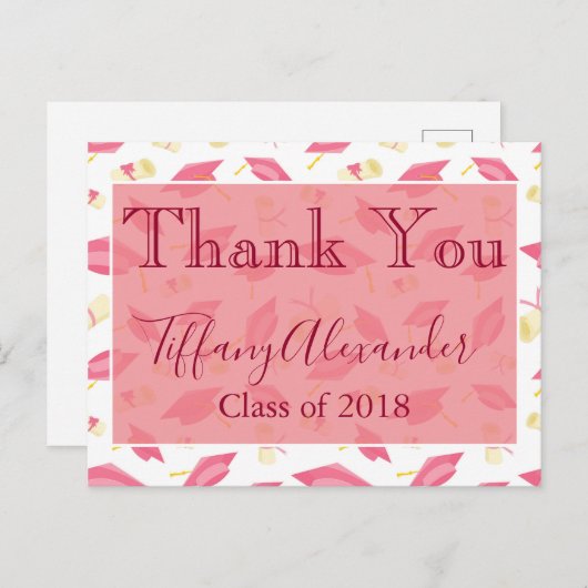 Roze Afstuderen Dank u Briefkaart (Voorkant / Achterkant)