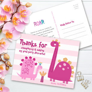 Roze Afstuderen Dinosaurussen Meisje Kawaii Bedank Briefkaart