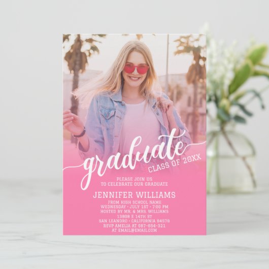 Roze Afstuderen Foto Afstudeerder Afstuderen Parti Kaart (Staand voorkant)