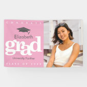 Roze afstuderen foto grijs pet eenvoudig vet moder spandoek (Horizontaal)