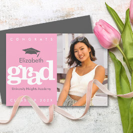 Roze afstuderen foto grijs pet vet modern type aankondiging