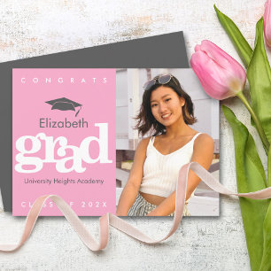 Roze afstuderen foto grijs pet vet modern type aankondiging