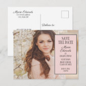 Roze Afstuderen Foto Opslaan Briefkaart Datum (Voorkant / Achterkant)
