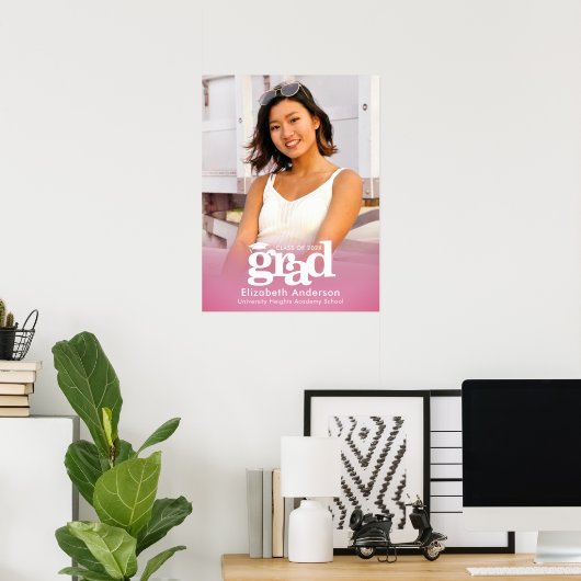 Roze Afstuderen Foto vet Typografie Minimalist Poster (Thuiskantoor)