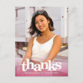 Roze afstuderen foto vetgedrukte typografie bedank briefkaart (Voorkant)