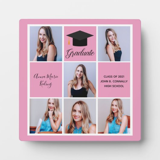 Roze Afstuderen Fotocollage Schattige Afstuderen Fotoplaat (Voorkant)