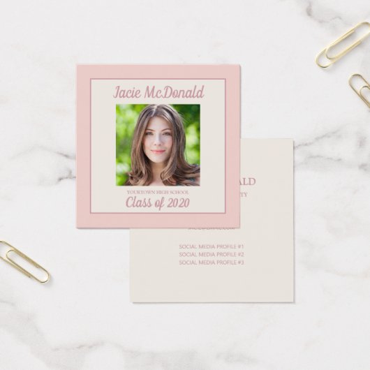 Roze Afstuderen Fotoprofiel invoegen Vierkante Visitekaartjes (Kantoor)