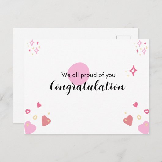 Roze Afstuderen Gefeliciteerd Kaart (Voorkant / Achterkant)