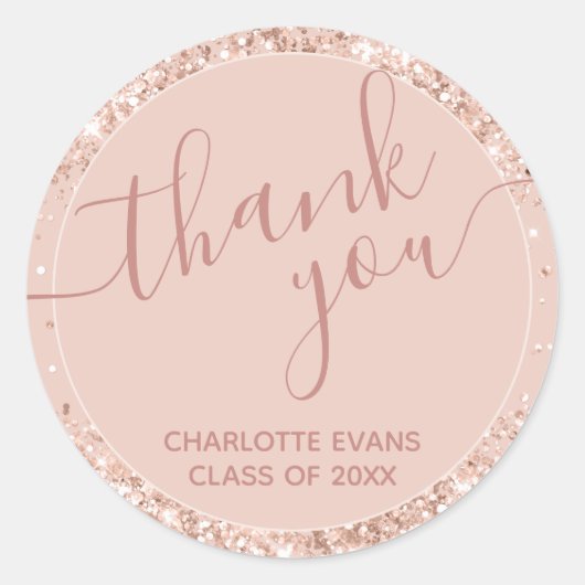Roze Afstuderen Glitter Hartelijk dank Ronde Sticker (Voorkant)